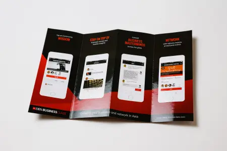 Fold-out quad-fold brochure.