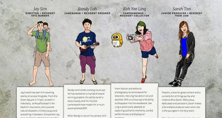 Screenshot of About Us, with illustrations of the crew