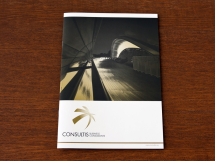 The Consultis brochure is designed in Gold and Black (2C). The design theme for the design was to 'build bridges'. Images of bridges were sourced and used.